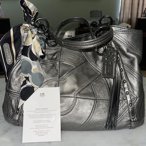 Like New Coach Gray Metallic Leather Handbag / Satchel